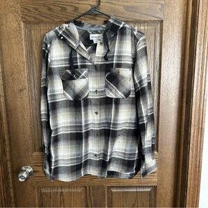 Carhartt Black and Cream Plaid Women's Button Down Shirt